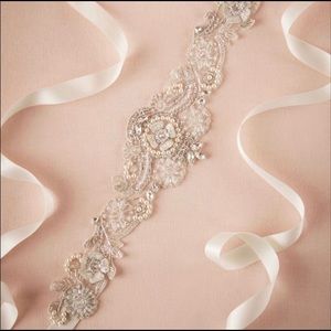 BHLDN Elegant Silver and Cream Floral Belt